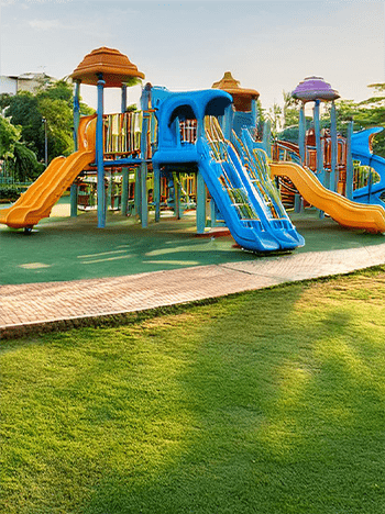 Firefly residential kids play area park with greenery and garden around. 11121